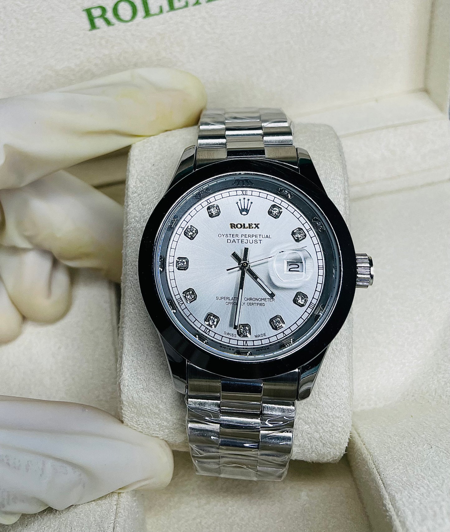 RLX white dial with silver chain strap