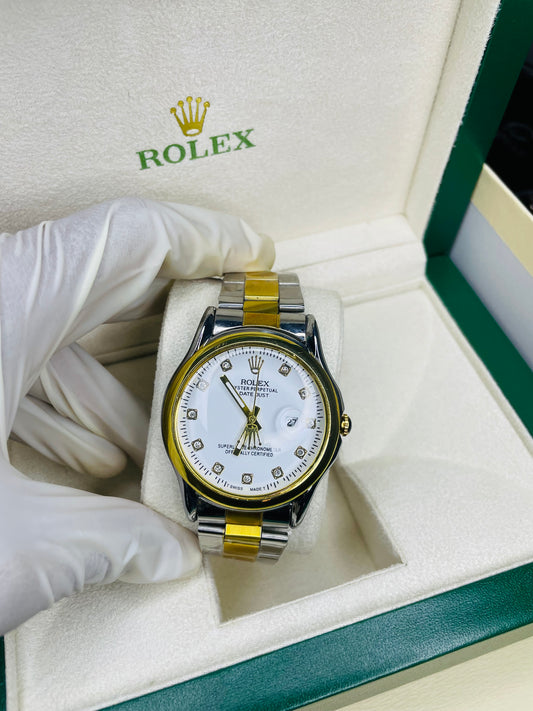 White with golden dial & date