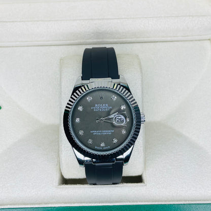 Rolex Black dial strap watch