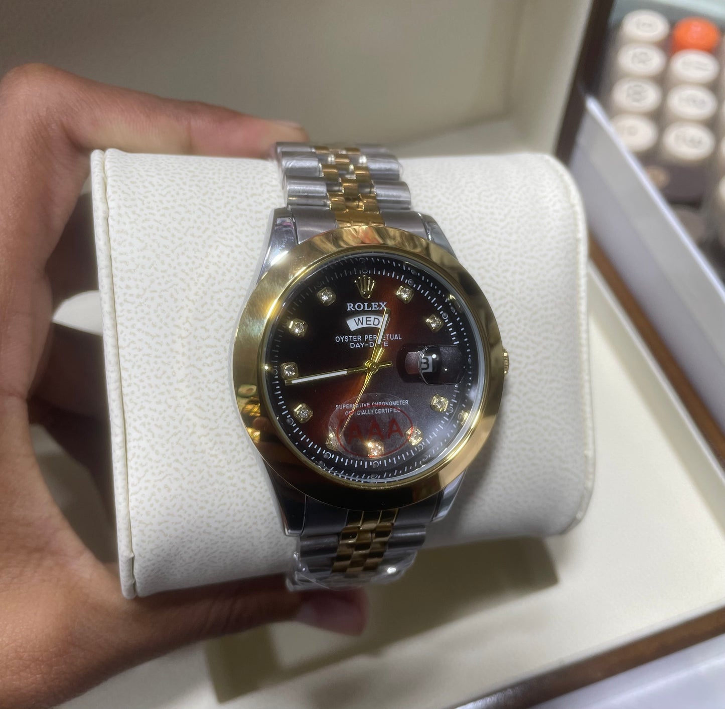 Rolex Day&Date truetone Red Dial with jubilee chain