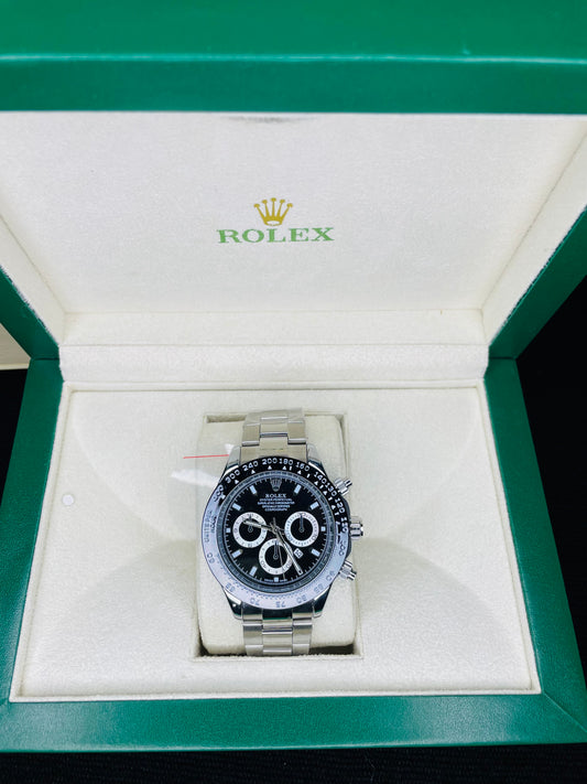 Black dial with silver chain