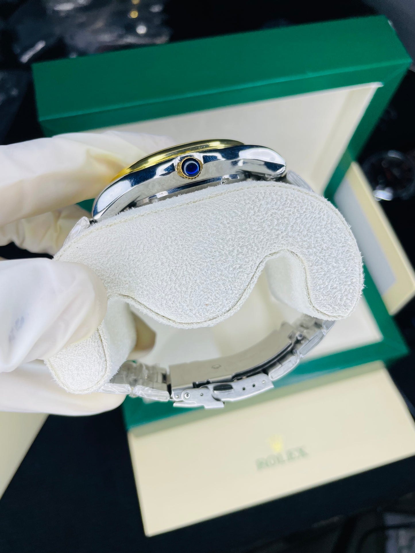 White with golden dial & date