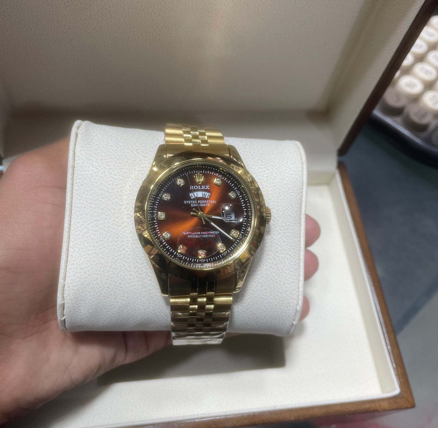 Rolex Day&Date with Red Dial golden jubilee chain