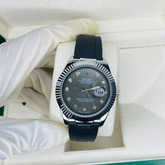 Rolex Black dial strap watch